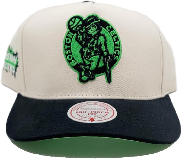 Mitchell & Ness Boston Celtics New NBA Overspray Pro Cream Lime Green Black Snapback Era Hat Cap