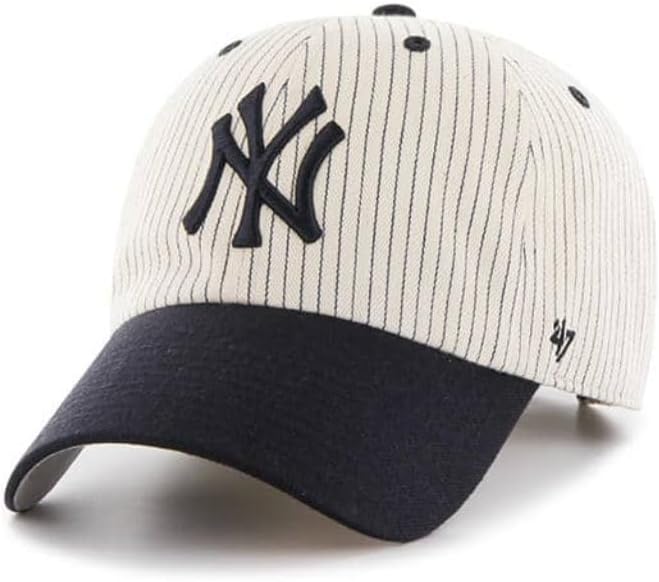 47 MLB New York Yankees Men's Brand Clean Up Cap Hat, Cream/Navy, One-Size Homerun Pinstripe