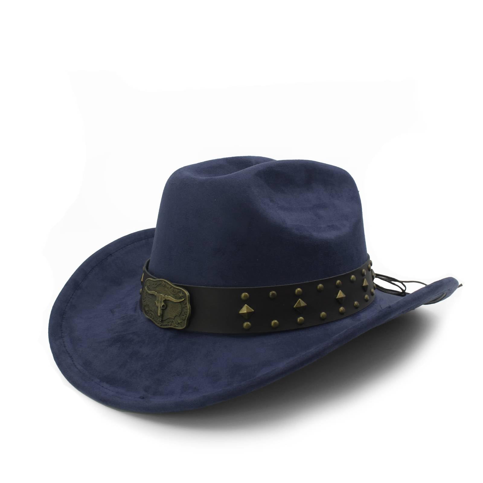 LIDHAY Cowboy Hat for Women Men with Shapeable Wide Brim Western Suede Hat for Cowboys and Cowgirls XG-JPNT Navy Blue