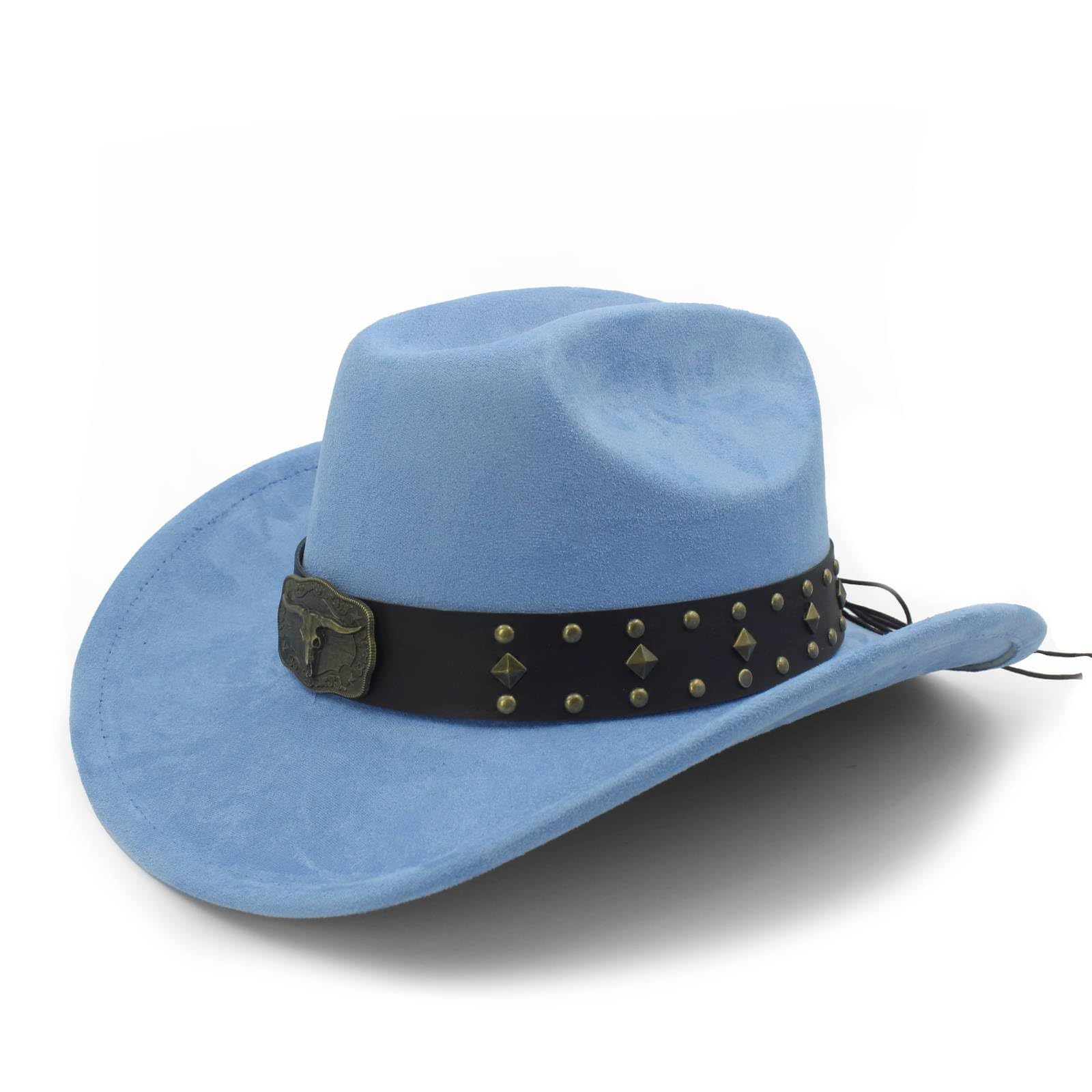 LIDHAY Cowboy Hat for Women Men with Shapeable Wide Brim Western Suede Hat for Cowboys and Cowgirls XG-JPNT Light Blue