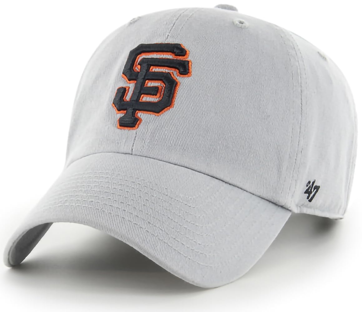 47 Brand MLB Gray Team Color Primary Logo Clean Up Adjustable Baseball Cap Hat, Adult One Size Fits All