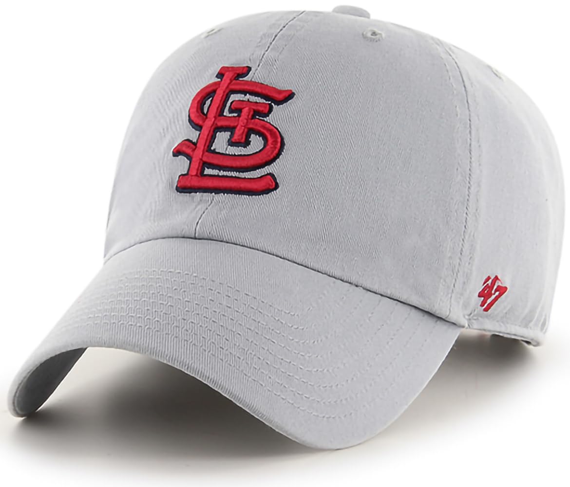 47 Brand MLB Gray Team Color Primary Logo Clean Up Adjustable Baseball Cap Hat, Adult One Size Fits All