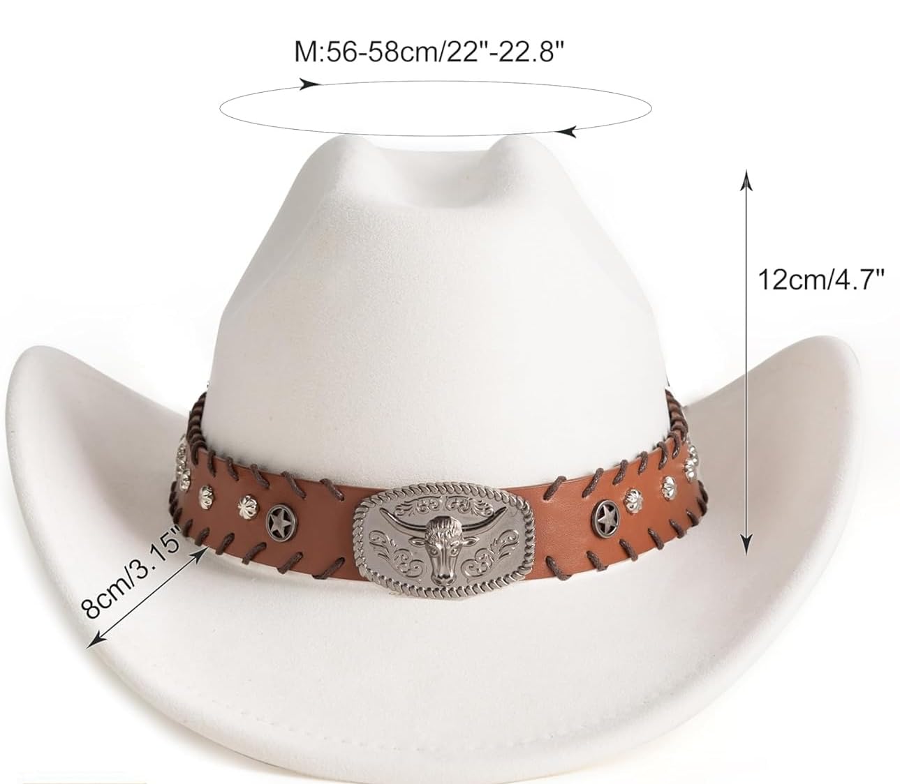 Glorixen Felt Cowboy Hat for Men Women Wide Brim Western Hat with Cow Belt Buckle Design Gifts for Men (Beige,One Size)