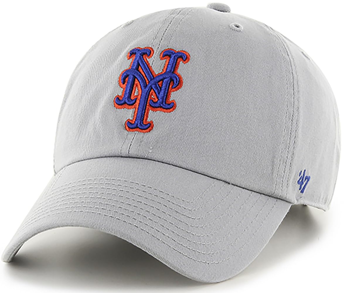 47 Brand MLB Gray Team Color Primary Logo Clean Up Adjustable Baseball Cap Hat, Adult One Size Fits All