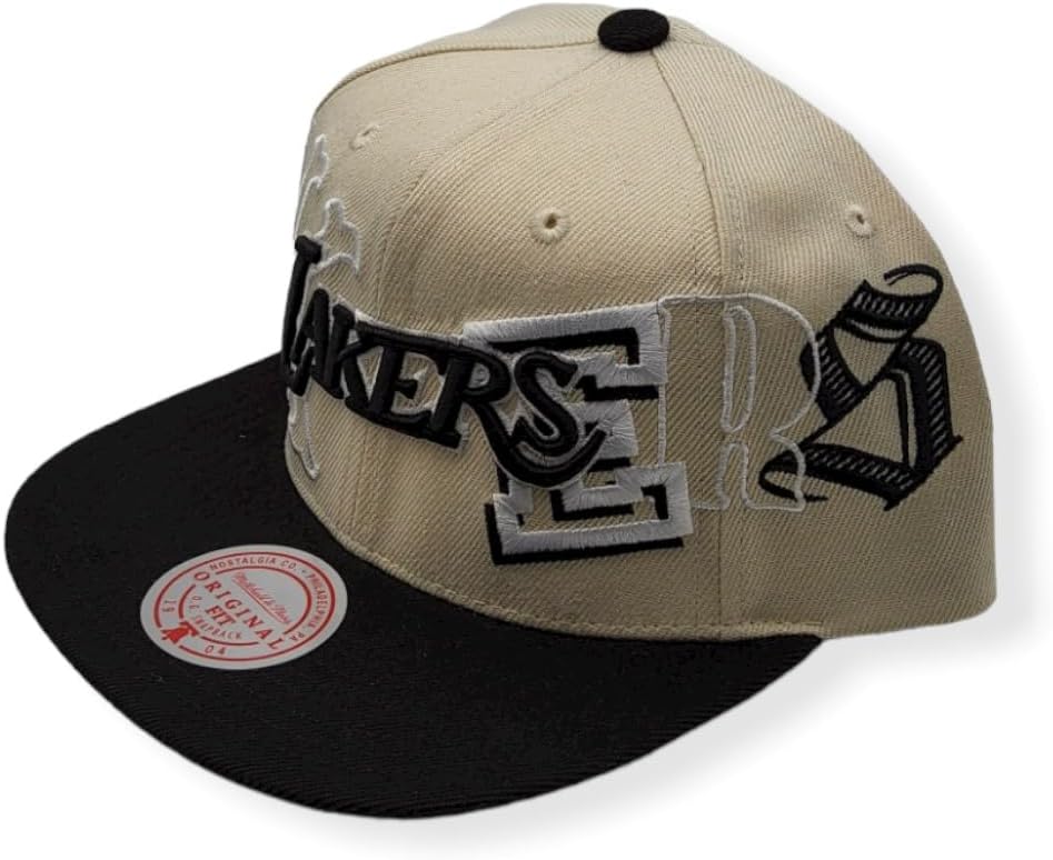 Los Angeles Lakers Mitchell & Ness NBA Hype Type Snapback Cap Hat Cream Crown Black Visor Team Color Logo