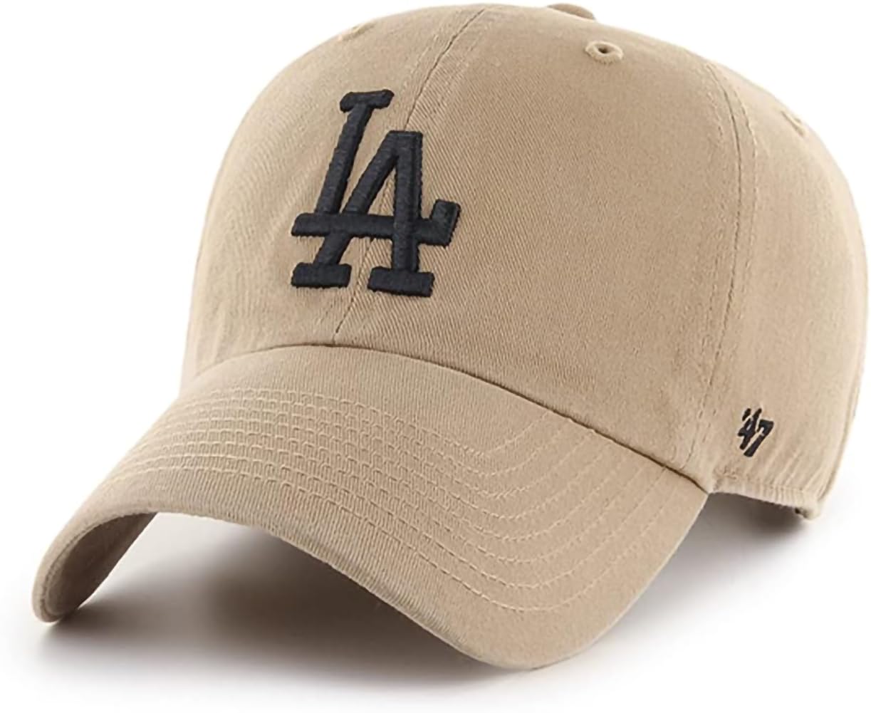 47 Brand MLB Khaki Primary Logo Clean Up Adjustable Strap Baseball Dad Hat Cap, Adult One Size Fits All