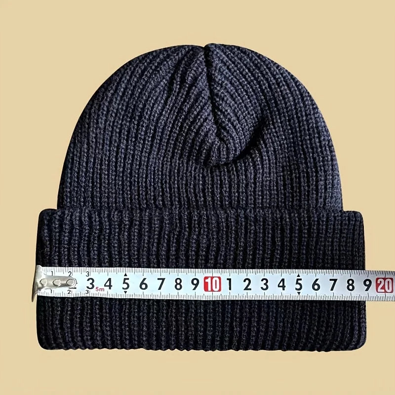 1PC Men Warm High Elasticity Polyester Knitted Hat Fashion Letter Patch Winter Beanie Gorros Sports Leisure Gifts Valentine Wear - Caps Fitted