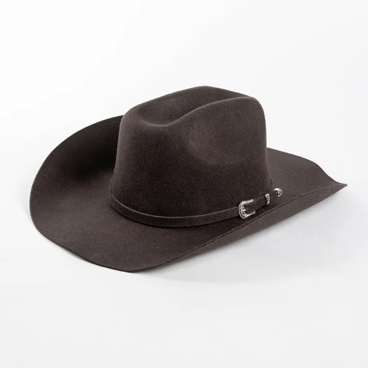 USPOP 100% Wool Felt Cowboy Hat with Belt Buckle 4 Sizes Wide Brim Jazz Hat Autumn Winter Fedoras - Caps Fitted