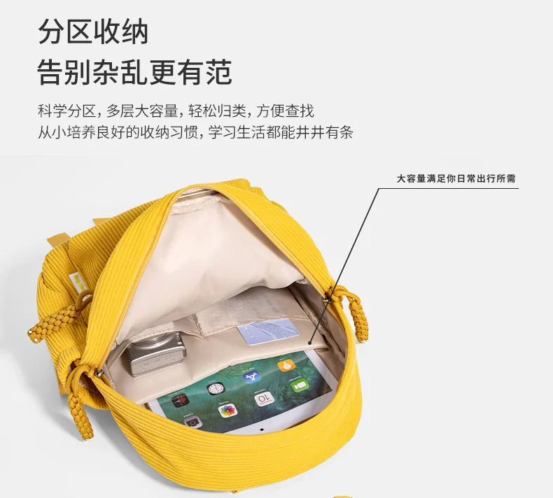 Women's Backpack Japanese Casual Simple Multifunctional Travel Shopping Large Capacity Corduroy Women's Small Backpack