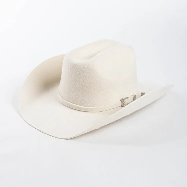 USPOP 100% Wool Felt Cowboy Hat with Belt Buckle 4 Sizes Wide Brim Jazz Hat Autumn Winter Fedoras - Caps Fitted