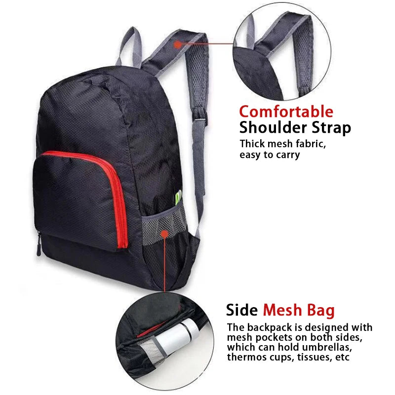 Large capacity outdoor foldable portable men's and women's backpack waterproof bag casual backpack - Caps Fitted