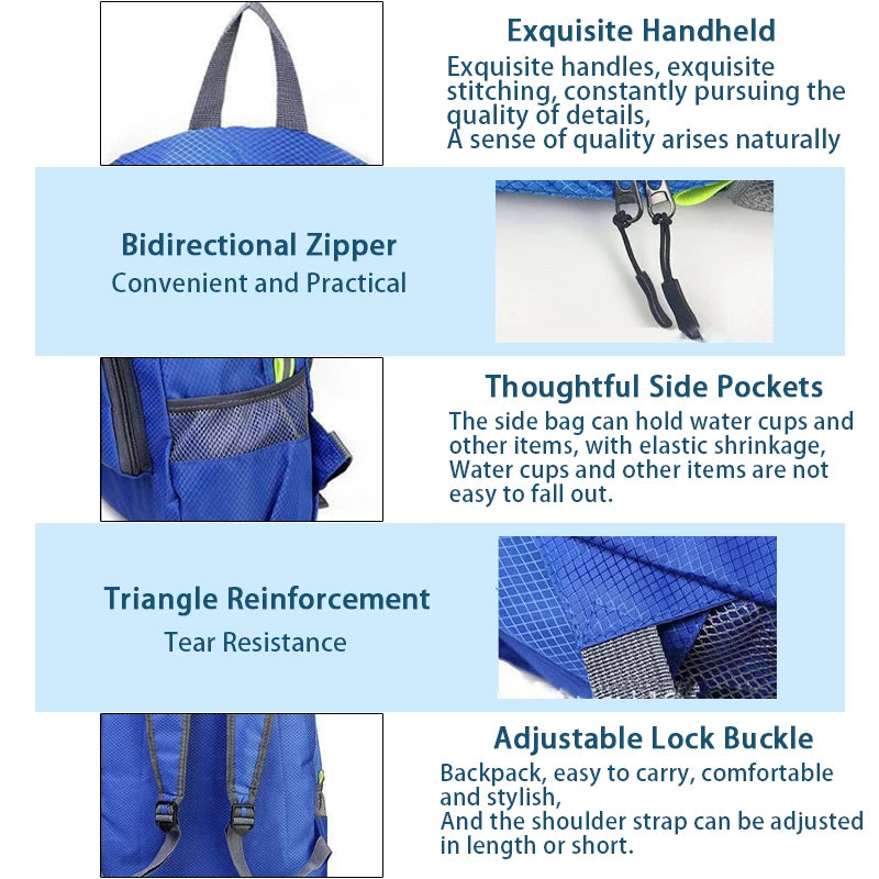 Large capacity outdoor foldable portable men's and women's backpack waterproof bag casual backpack - Caps Fitted