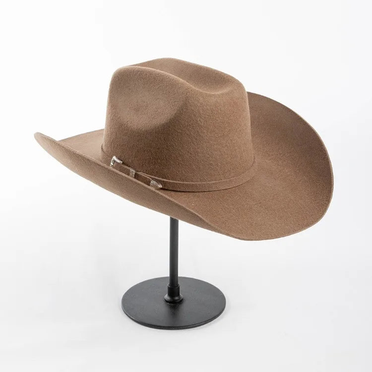 USPOP 100% Wool Felt Cowboy Hat with Belt Buckle 4 Sizes Wide Brim Jazz Hat Autumn Winter Fedoras - Caps Fitted