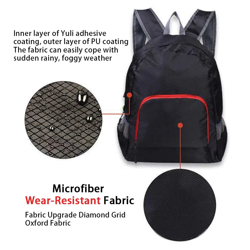 Large capacity outdoor foldable portable men's and women's backpack waterproof bag casual backpack - Caps Fitted
