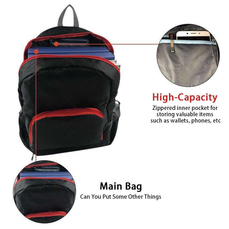 Large capacity outdoor foldable portable men's and women's backpack waterproof bag casual backpack - Caps Fitted