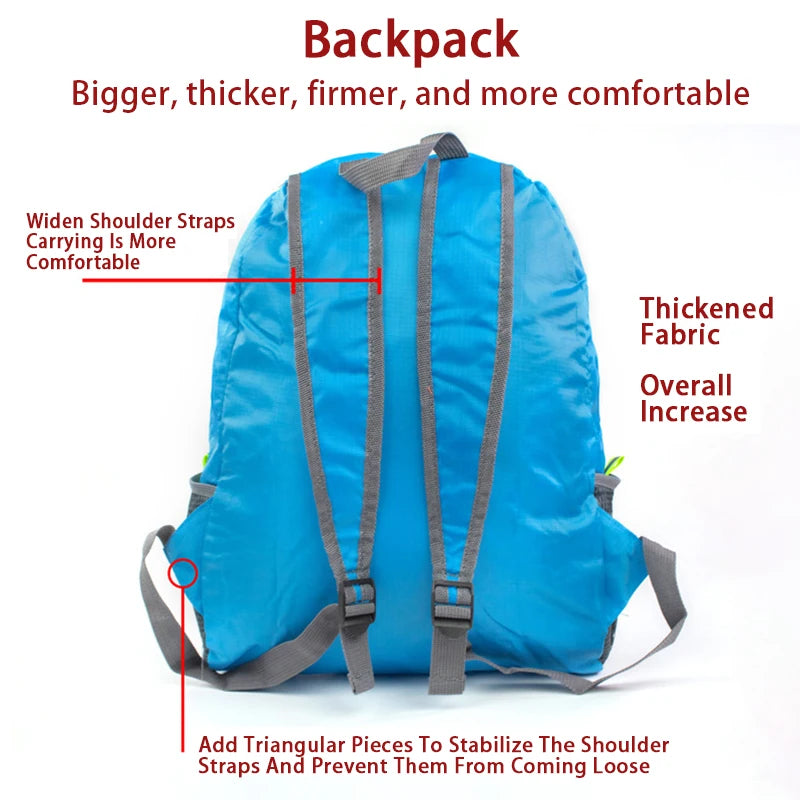 Large capacity outdoor foldable portable men's and women's backpack waterproof bag casual backpack - Caps Fitted