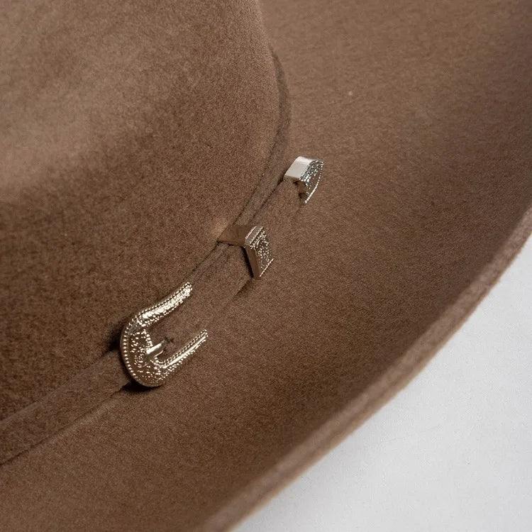 USPOP 100% Wool Felt Cowboy Hat with Belt Buckle 4 Sizes Wide Brim Jazz Hat Autumn Winter Fedoras - Caps Fitted