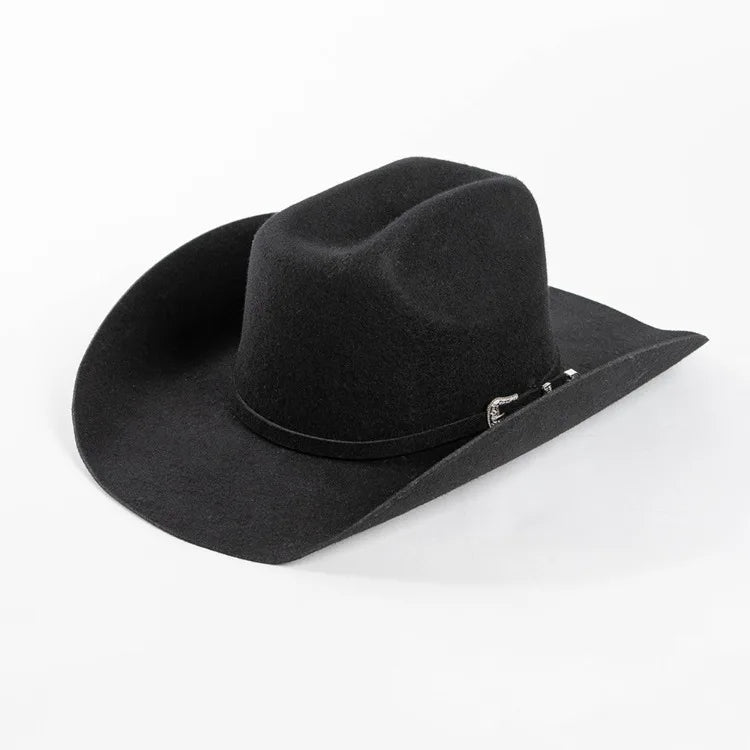 USPOP 100% Wool Felt Cowboy Hat with Belt Buckle 4 Sizes Wide Brim Jazz Hat Autumn Winter Fedoras - Caps Fitted
