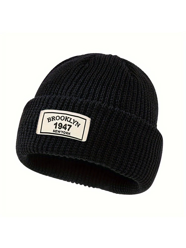 1PC Men Warm High Elasticity Polyester Knitted Hat Fashion Letter Patch Winter Beanie Gorros Sports Leisure Gifts Valentine Wear