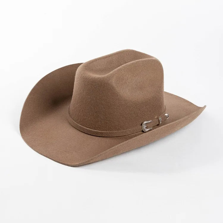 USPOP 100% Wool Felt Cowboy Hat with Belt Buckle 4 Sizes Wide Brim Jazz Hat Autumn Winter Fedoras - Caps Fitted