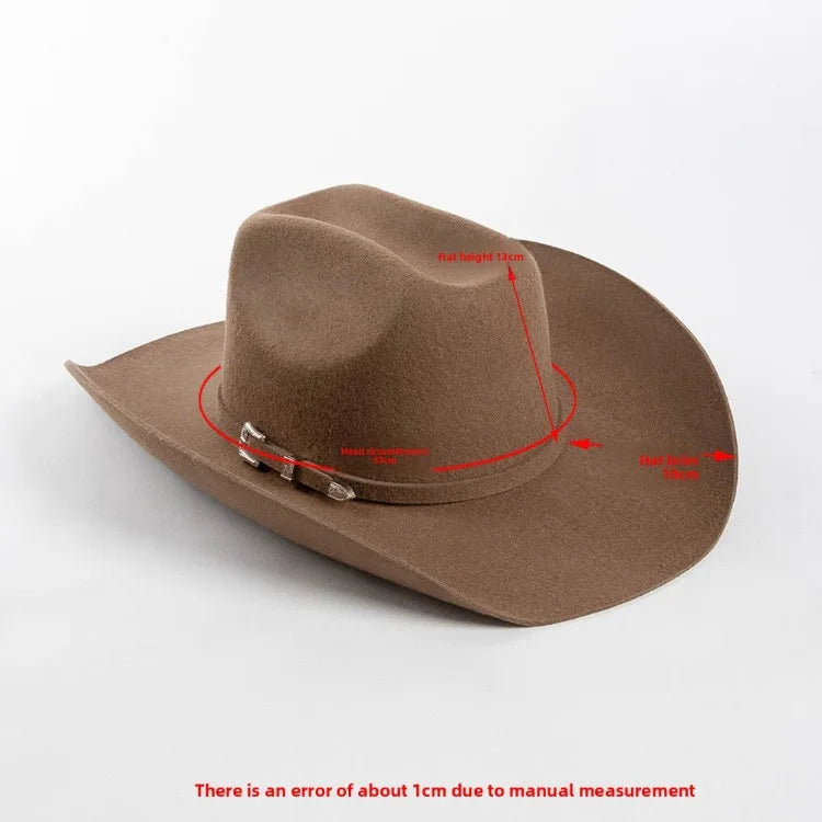 USPOP 100% Wool Felt Cowboy Hat with Belt Buckle 4 Sizes Wide Brim Jazz Hat Autumn Winter Fedoras - Caps Fitted