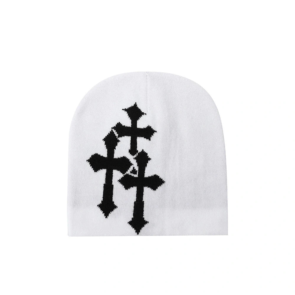 European American Trendy Crucifix Jacquard Knitted Beanie Hip Hop Hat