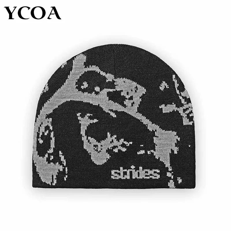 Women Beanie Strides Splatter Goth Korean Wnter Knit Vintage Y2k Hats Streetwear Wool Caps Fashion Aesthetic Unisex Accessories