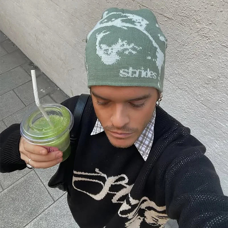 Women Beanie Strides Splatter Goth Korean Wnter Knit Vintage Y2k Hats Streetwear Wool Caps Fashion Aesthetic Unisex Accessories