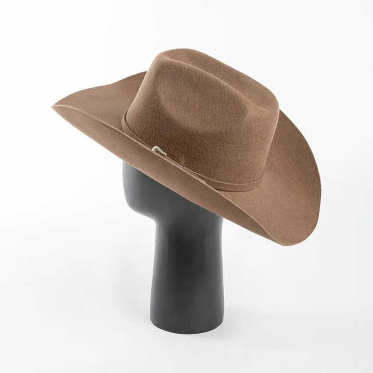 USPOP 100% Wool Felt Cowboy Hat with Belt Buckle 4 Sizes Wide Brim Jazz Hat Autumn Winter Fedoras - Caps Fitted