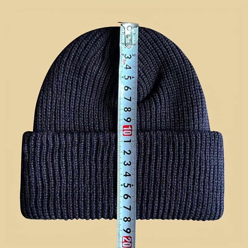 1PC Men Warm High Elasticity Polyester Knitted Hat Fashion Letter Patch Winter Beanie Gorros Sports Leisure Gifts Valentine Wear - Caps Fitted