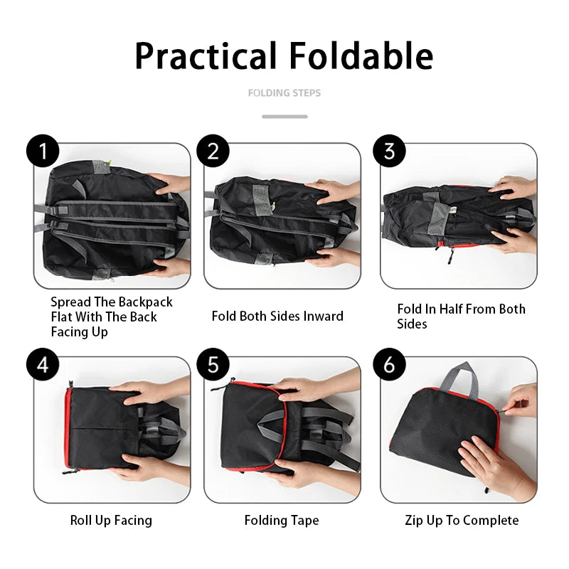 Large capacity outdoor foldable portable men's and women's backpack waterproof bag casual backpack - Caps Fitted