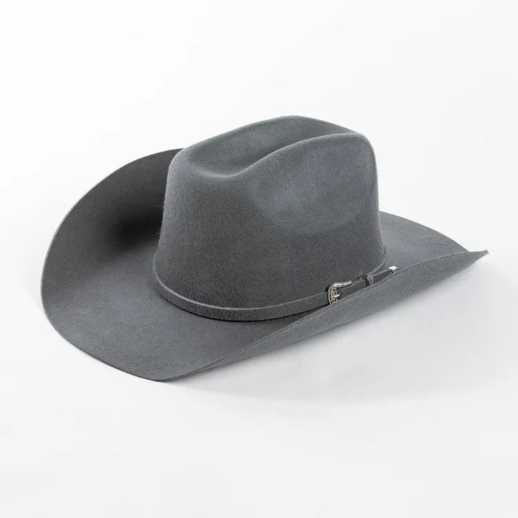 USPOP 100% Wool Felt Cowboy Hat with Belt Buckle 4 Sizes Wide Brim Jazz Hat Autumn Winter Fedoras - Caps Fitted
