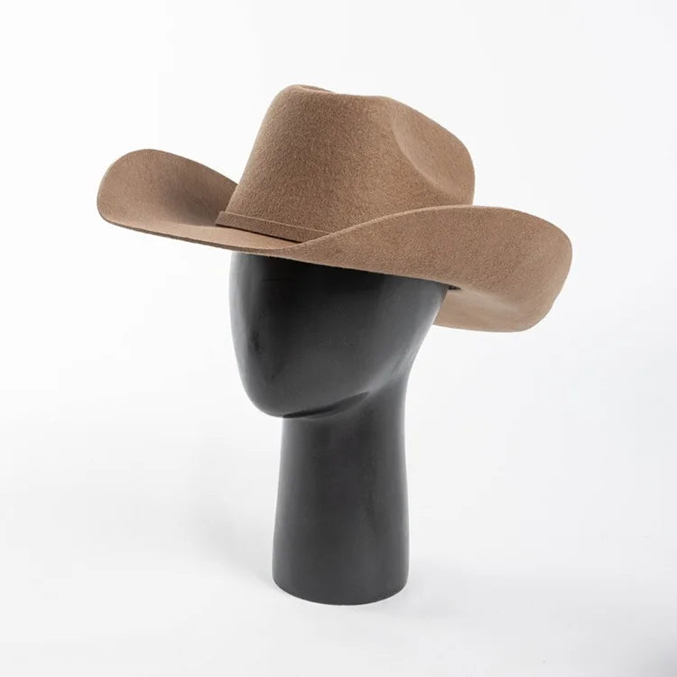 USPOP 100% Wool Felt Cowboy Hat with Belt Buckle 4 Sizes Wide Brim Jazz Hat Autumn Winter Fedoras - Caps Fitted