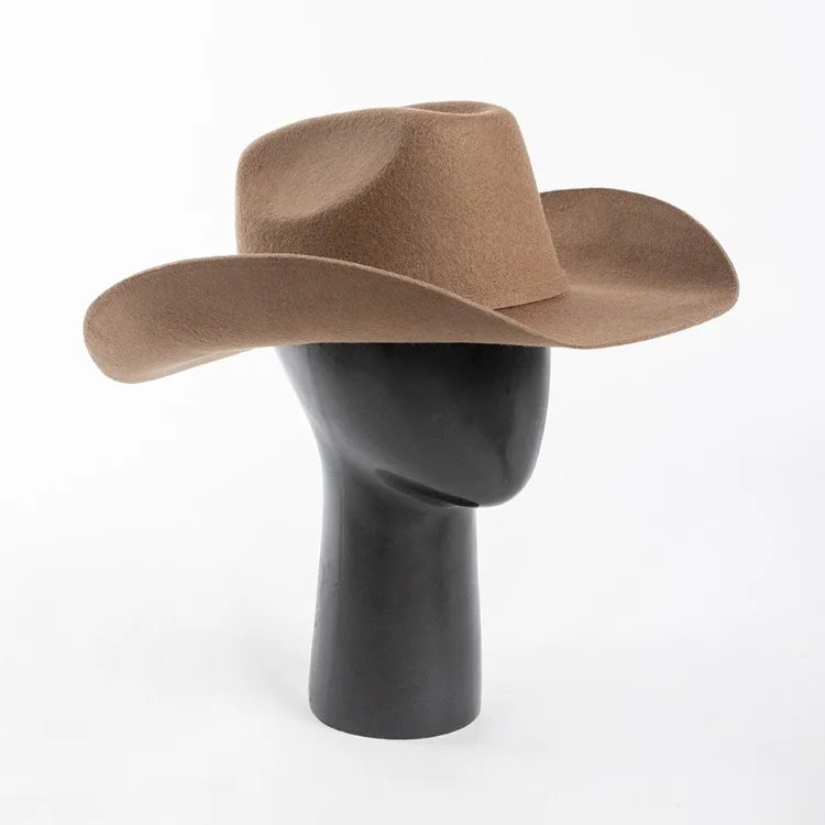 USPOP 100% Wool Felt Cowboy Hat with Belt Buckle 4 Sizes Wide Brim Jazz Hat Autumn Winter Fedoras - Caps Fitted