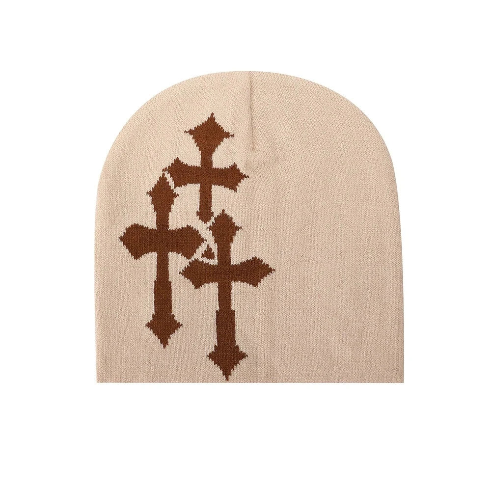 European American Trendy Crucifix Jacquard Knitted Beanie Hip Hop Hat