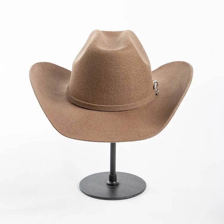 USPOP 100% Wool Felt Cowboy Hat with Belt Buckle 4 Sizes Wide Brim Jazz Hat Autumn Winter Fedoras - Caps Fitted