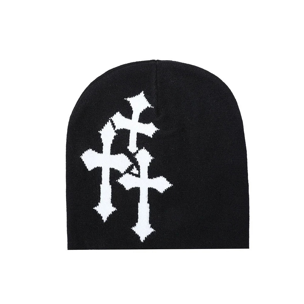 European American Trendy Crucifix Jacquard Knitted Beanie Hip Hop Hat