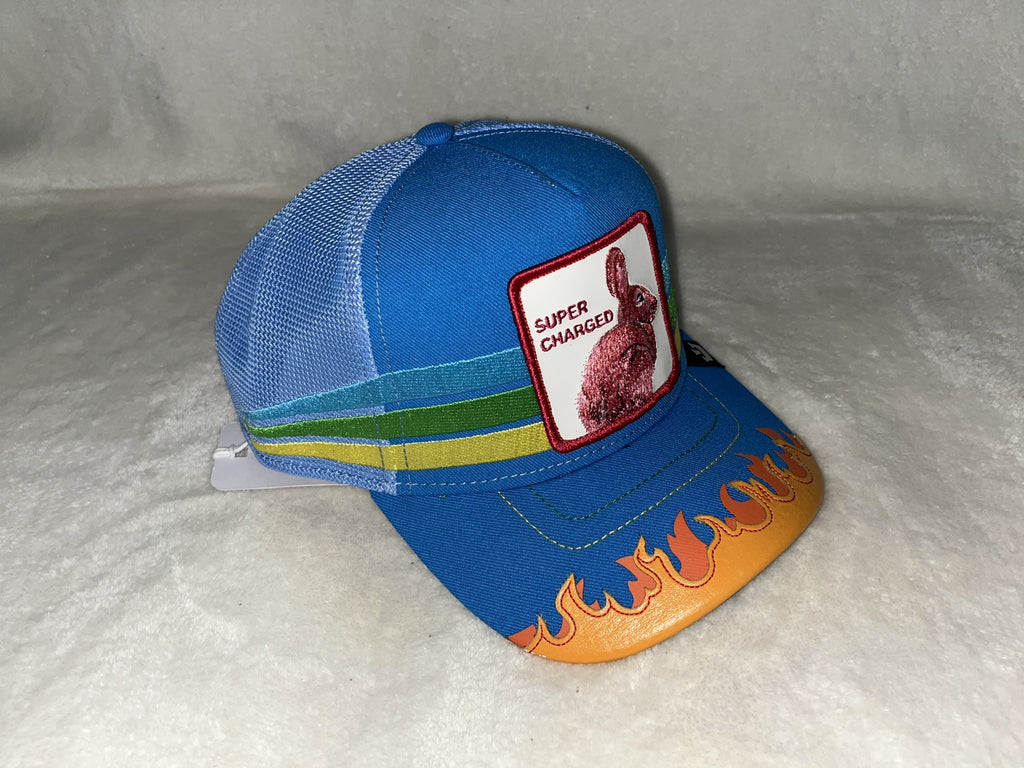 GOORIN BROS THE FARM SUPERCHARGED BUNNY CURVED TRUCKER SNAPBACK MENS HAT BLUE - Caps Fitted
