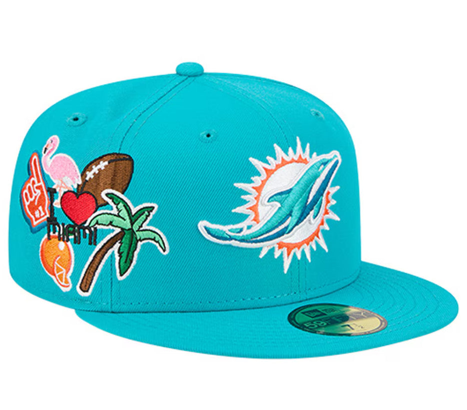 SALE - Men's Miami Dolphins New Era Aqua Group Chat 59FIFTY Fitted Hat