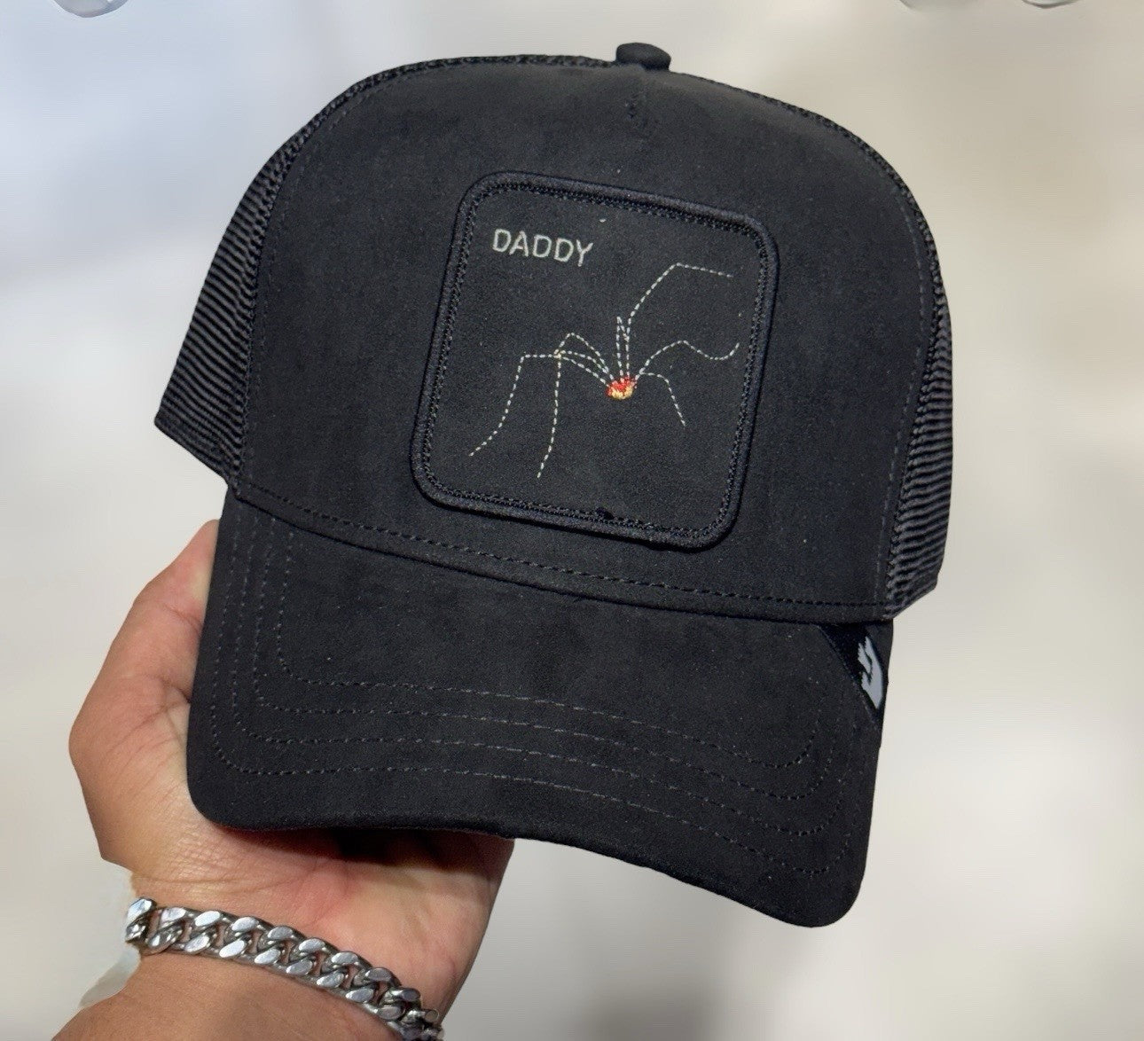 Goorin Bros. WHOS YOUR DADDY?THE BOLD SUEDE SPIDER trucker hat. NWT SOLD OUT