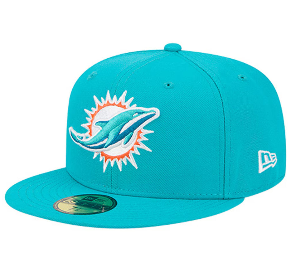 SALE - Men's Miami Dolphins New Era Aqua Group Chat 59FIFTY Fitted Hat