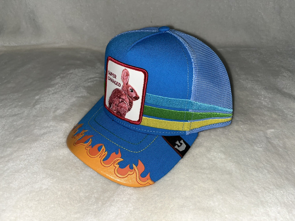 GOORIN BROS THE FARM SUPERCHARGED BUNNY CURVED TRUCKER SNAPBACK MENS HAT BLUE - Caps Fitted