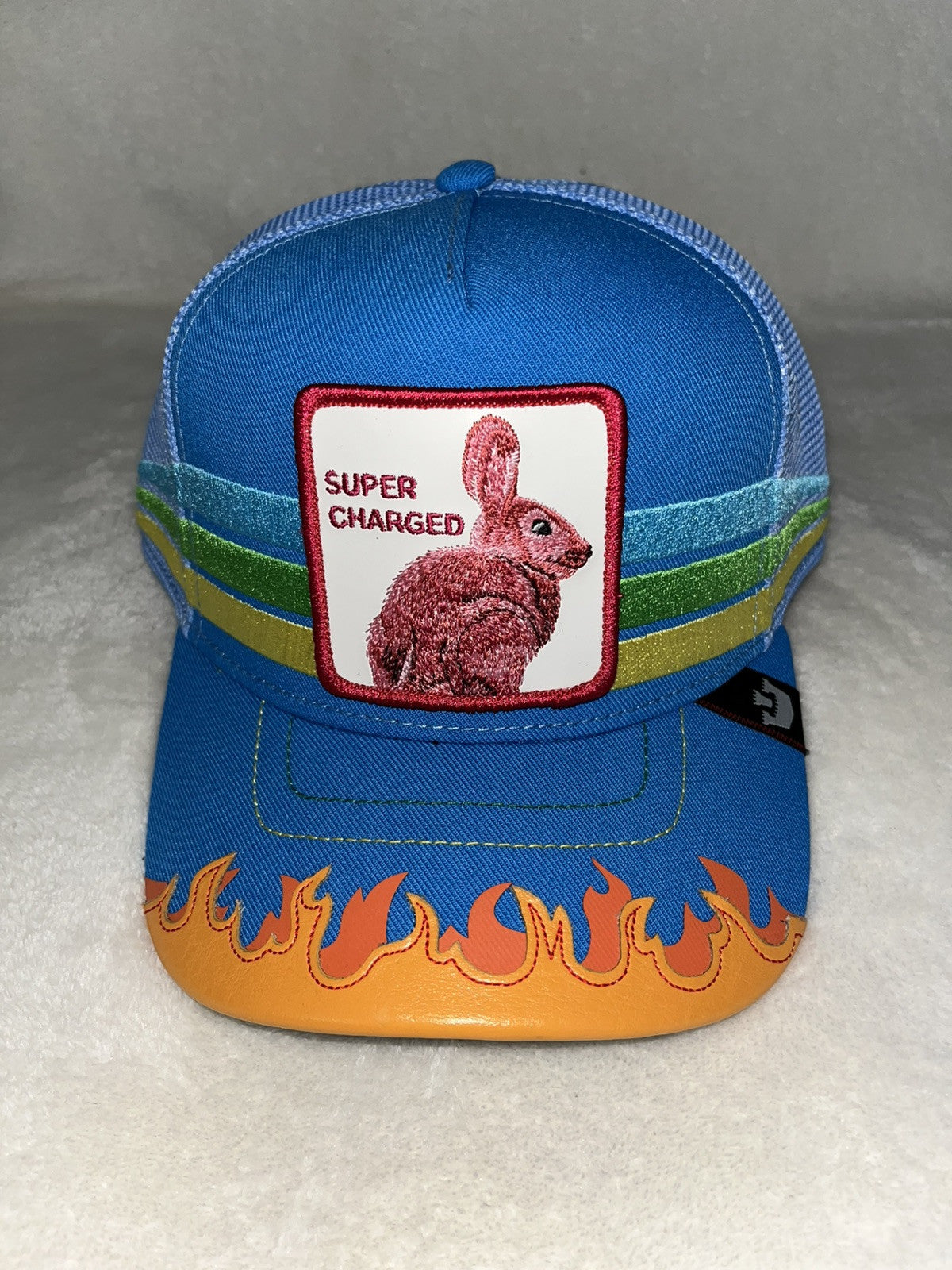 GOORIN BROS THE FARM SUPERCHARGED BUNNY CURVED TRUCKER SNAPBACK MENS HAT BLUE